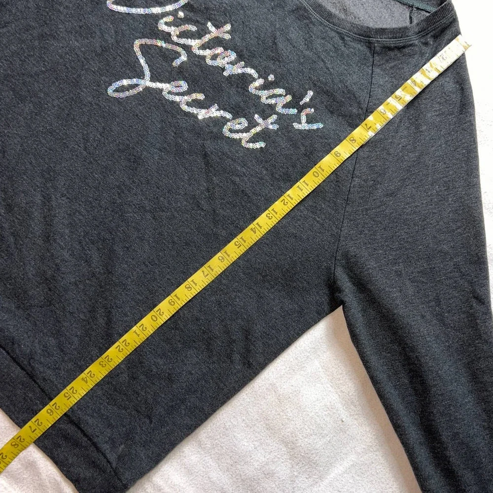 Victoria's Secret Gray with Sequin Graphic Crew Neck Pull Over Sweater- L - Picture 8 of 13